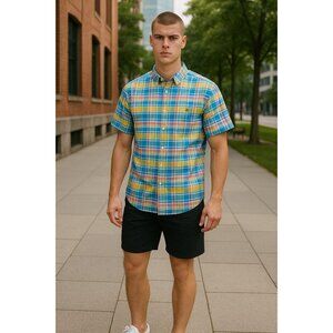 Ralph Lauren Mens Multicolor Plaid Short Sleeve Button Down Shirt Size Small